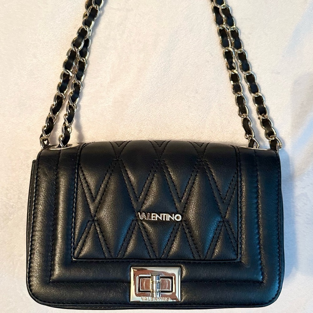 Mario Valentino Beatriz D Quilted Purse Shoulder Mini Bag Black Gold Italy